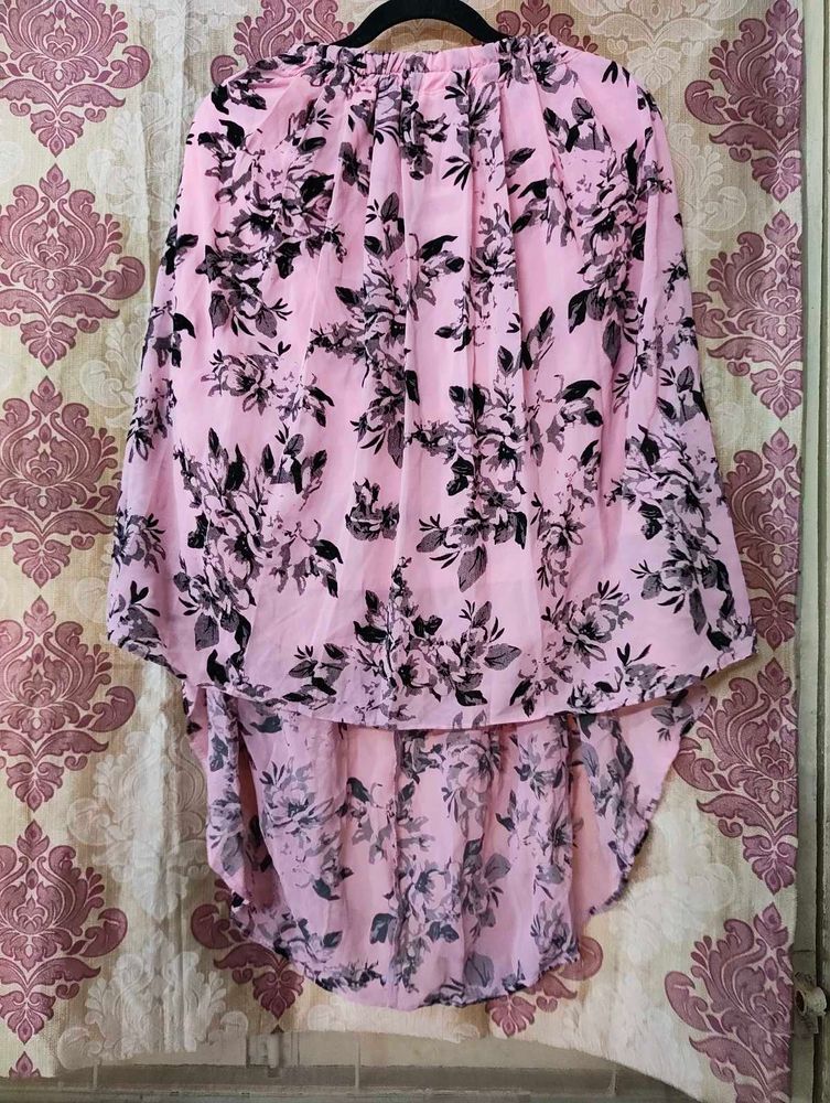 Pink Floral Tiered Ethnic Skirt