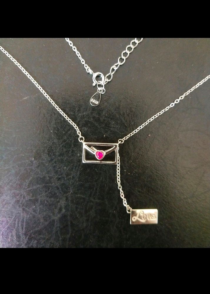 925 Silver Love Letter Ruby Necklace|