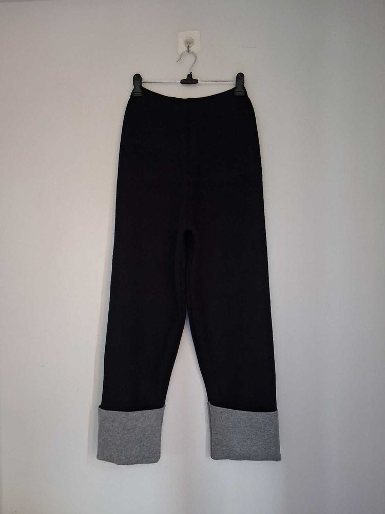 Black Wool Pants with Grey Cuffs