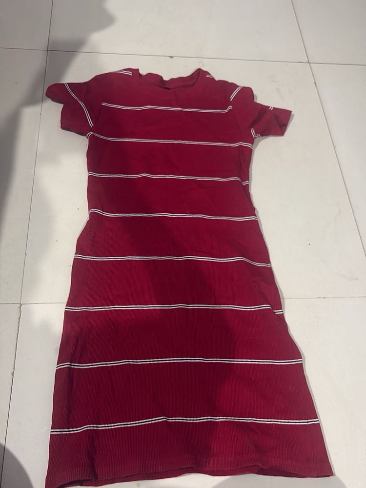 Maroon Striped T-Shirt Dress