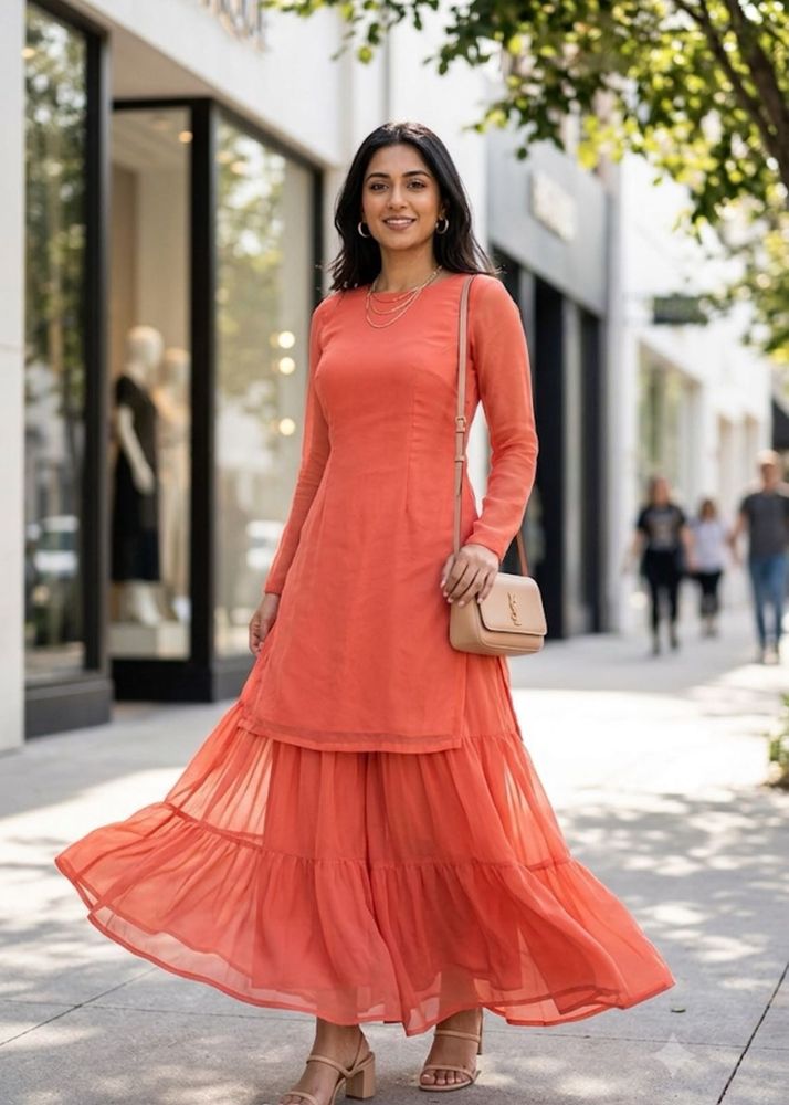 Pintresty Vibrant Coral long gown