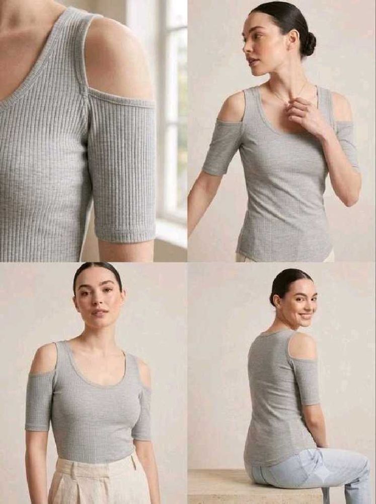 Grey Cold Shoulder Ribbed Dress