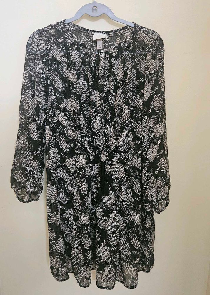 Black Sheer Floral Midi Prairie Chic Dress