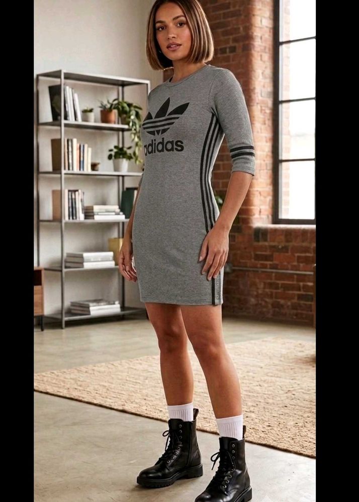Adidas Grey Trefoil Logo T-Shirt fitted Dress