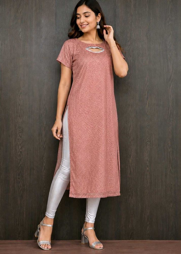 Elegant Peach Kurta with Unique Neckline