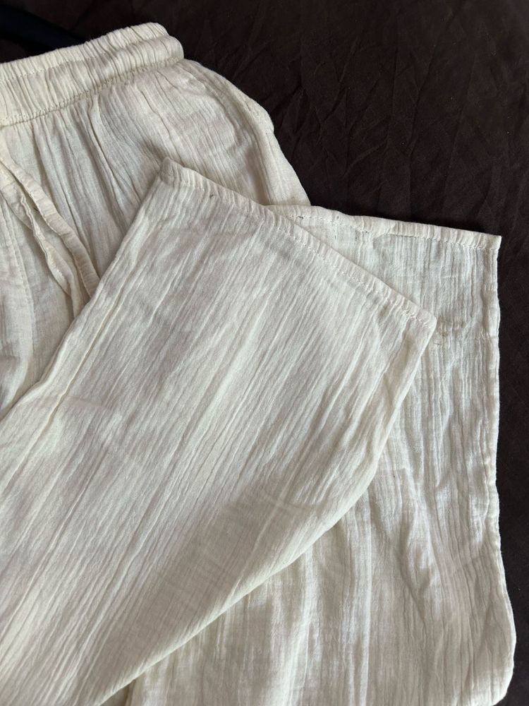 Women's Cream Linen Palazzos