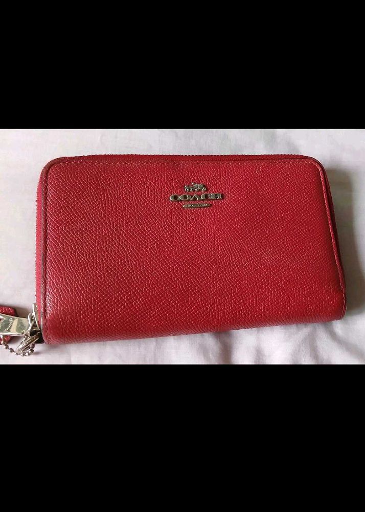 Authentic Coach Red Leather Zip Around Wallet