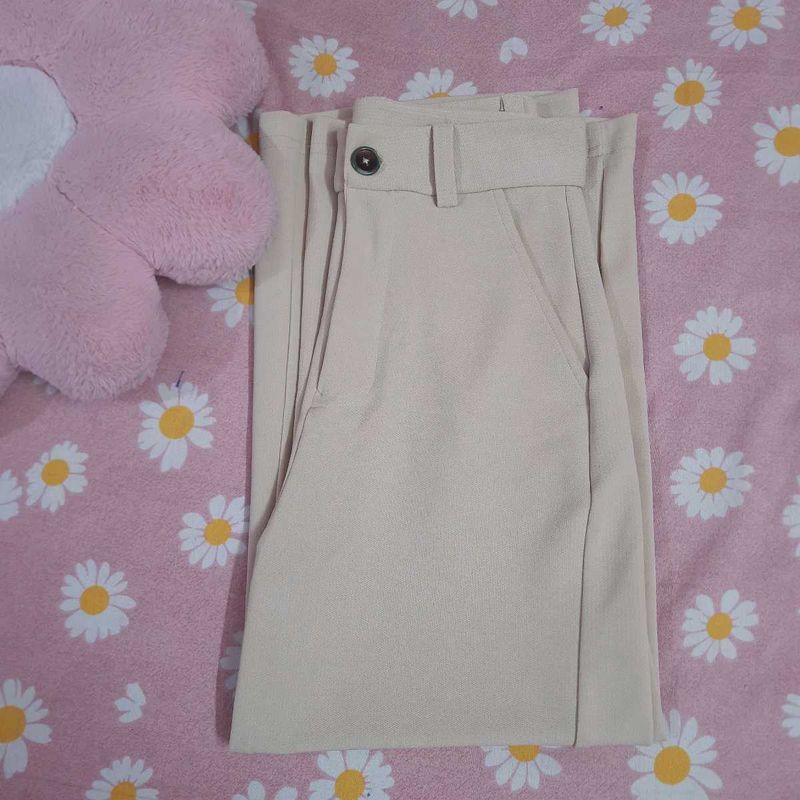 Beige High-Waist Women's trousers.