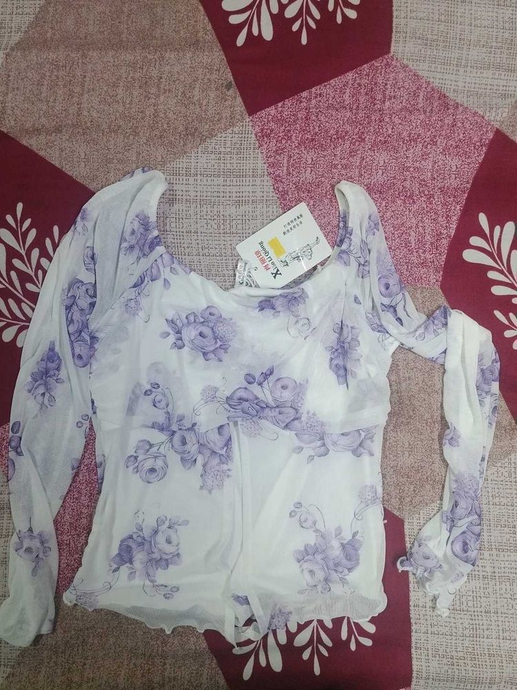 Sheer Floral Print Long Sleeve Top