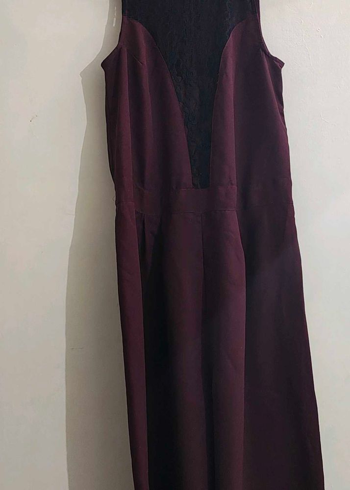 Elegant Burgundy Lace Panel Dress