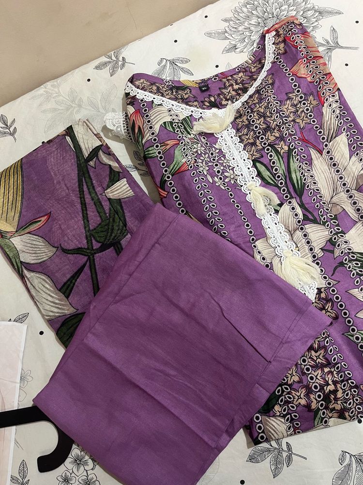 Elegant Purple Floral Kurta Set