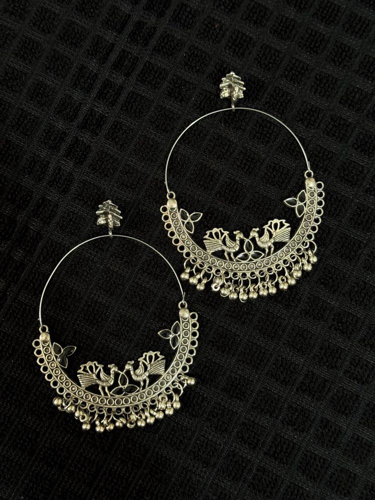 Navratri Oxidized peacock Hoop Earrings