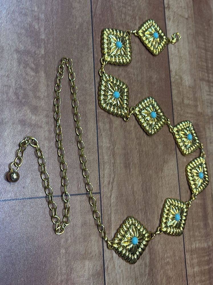 Vintage Gold Tone Turquoise Gem Belt