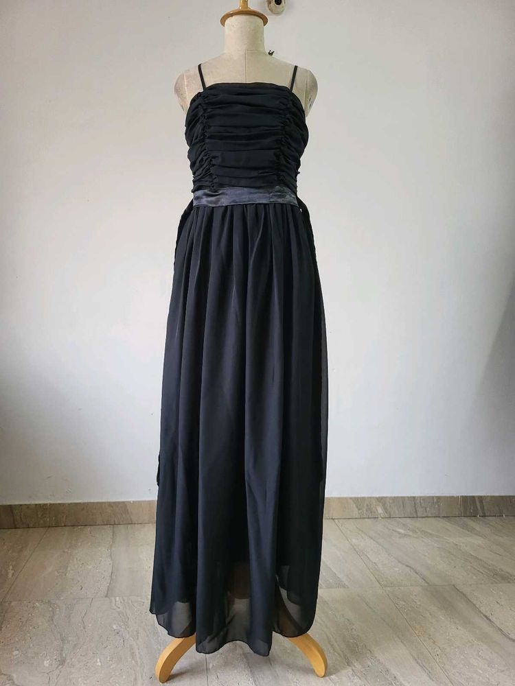 Elegant Black Ruched Maxi Dress