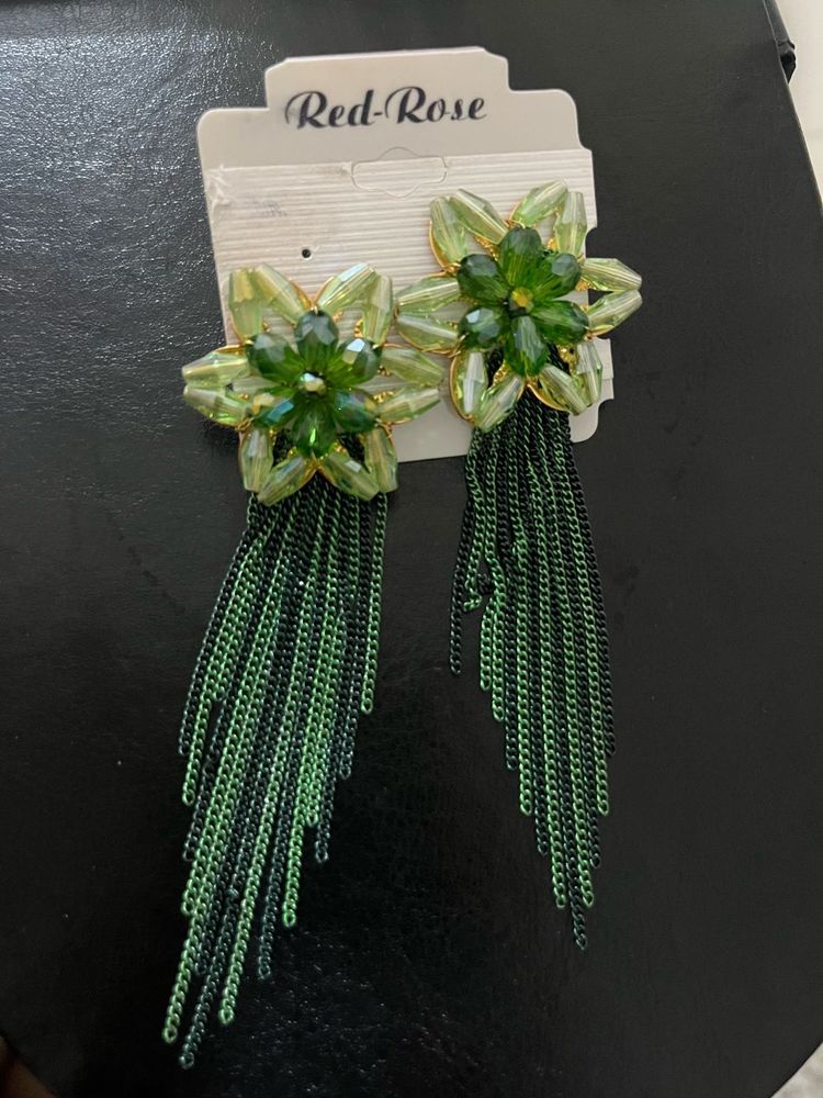 Green Flower Dangle Earrings
