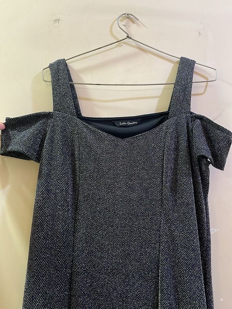 Chic shimmery Grey Cold Shoulder Dress