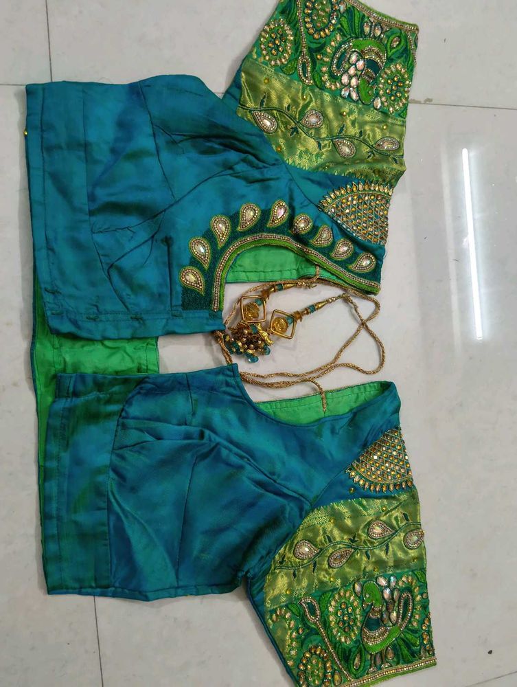 Embellished Peacock Silk Blouse
