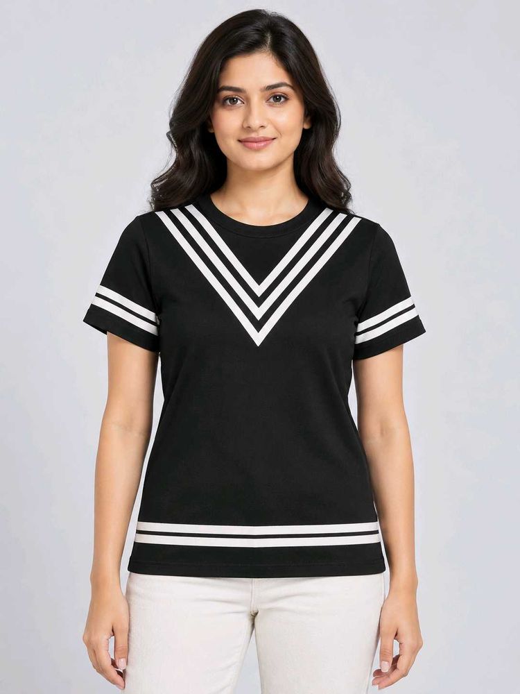 Black Striped V-Neck T-Shirt