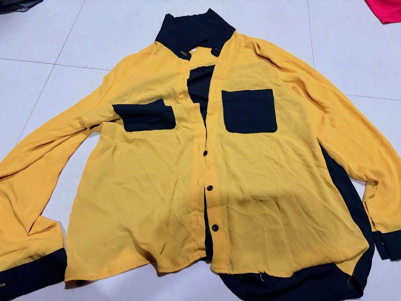 Stylish Yellow &amp; Navy Color Block Shirt