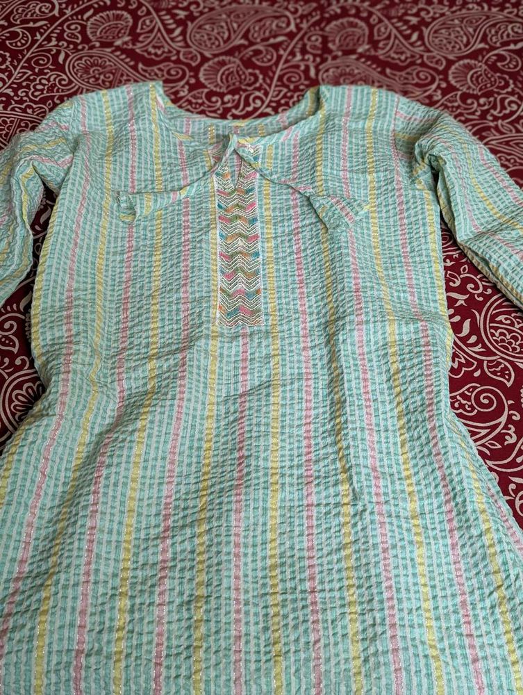 Pastel Striped Cotton Kurti | Soft &amp; Comfortable D