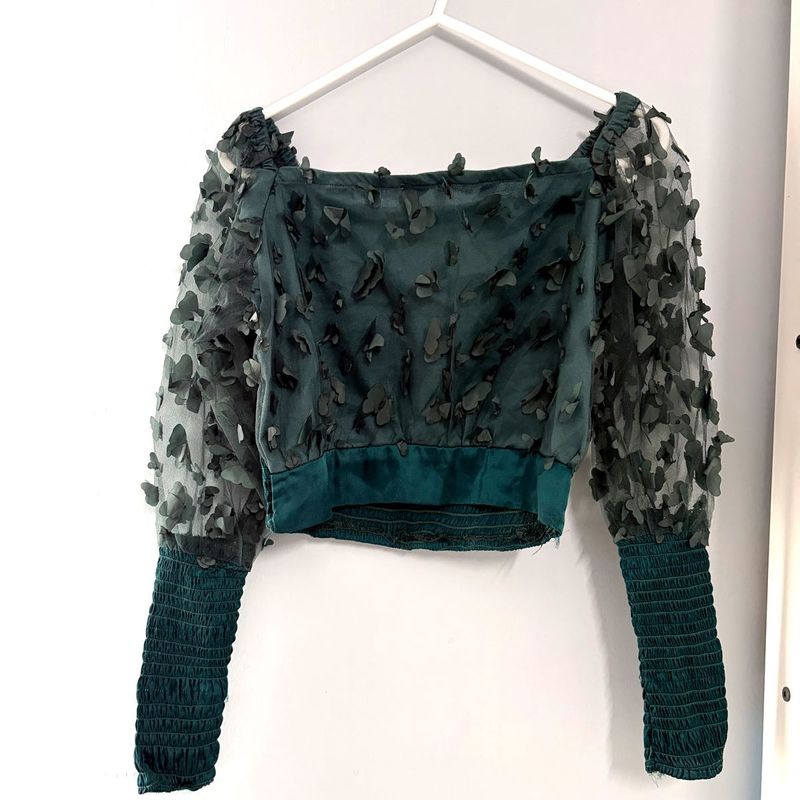 Elegant Teal Sleeve crop top