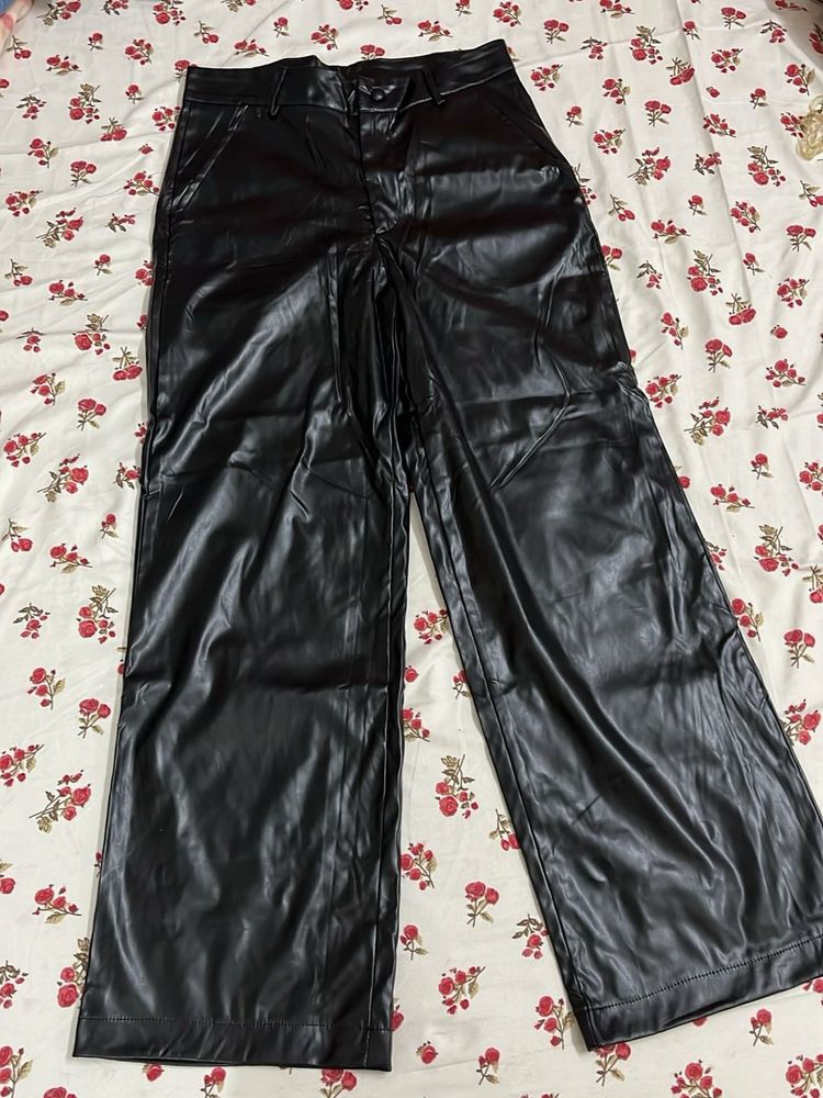 Black Faux Leather Wide Leg Pants