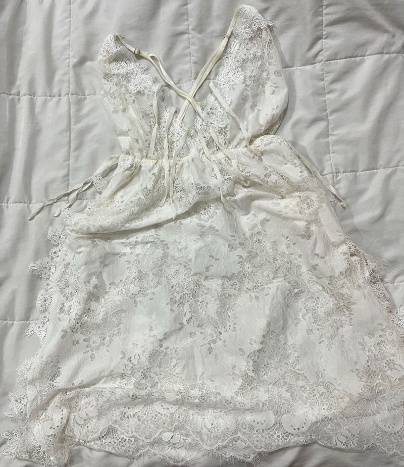 white floral lace babydoll mini dress