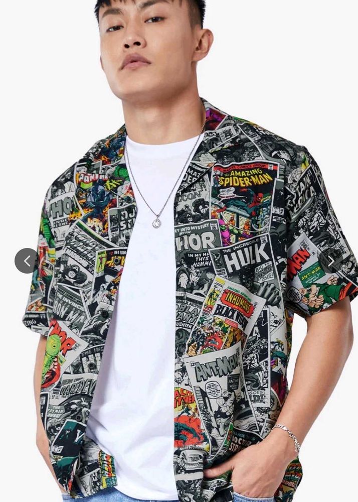 Men's Comic Print Short Sleeve Shirt