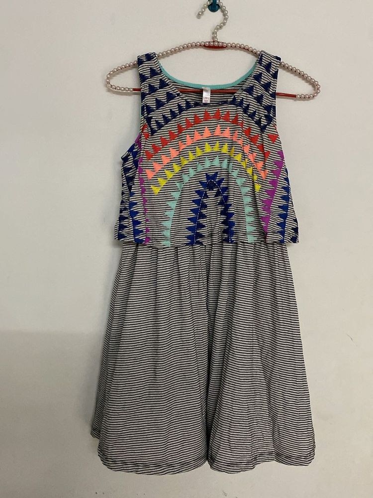 Girls Boho Rainbow Striped Dress