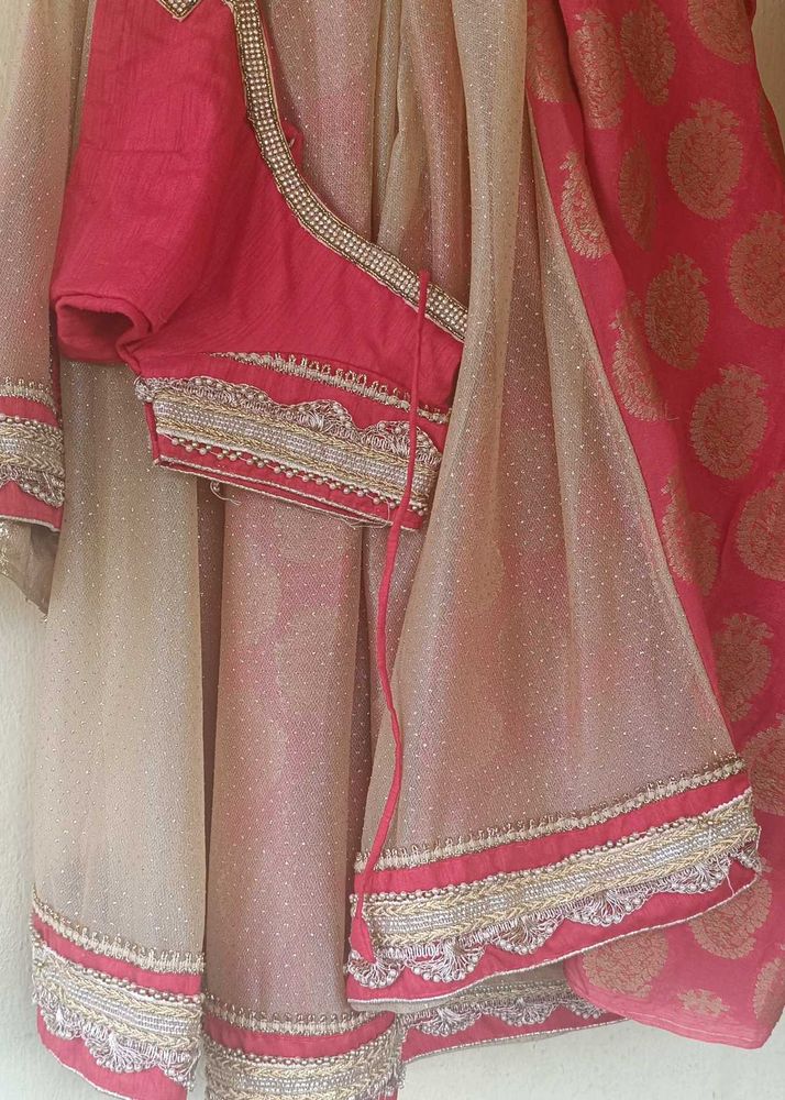 Pink &amp; Gold Embellished Saree