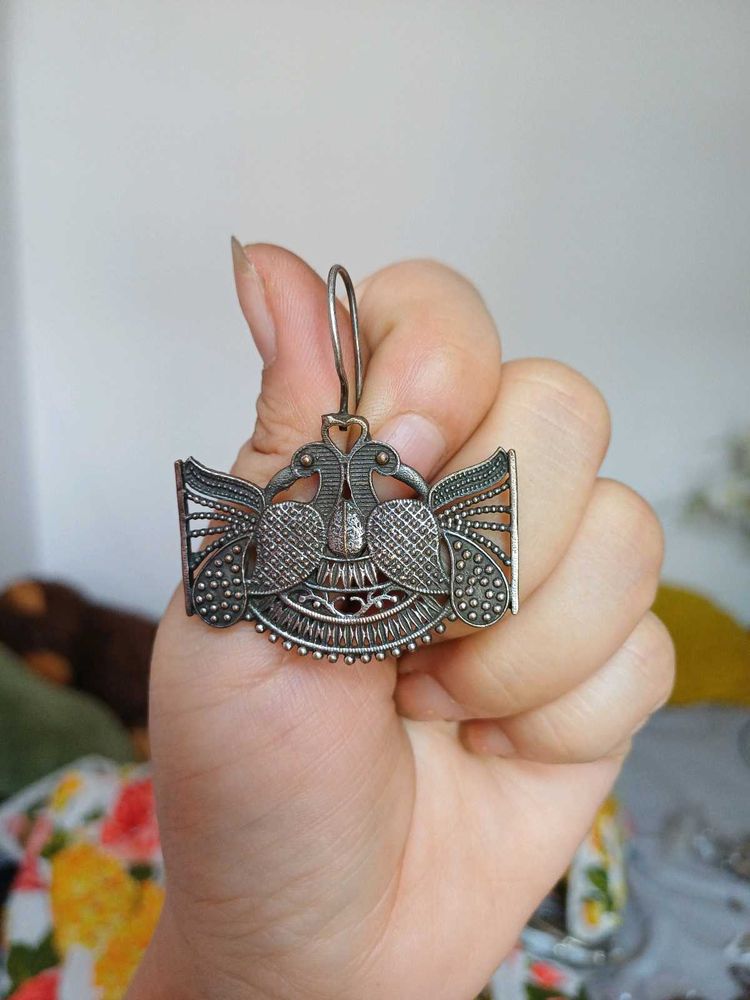 brass Silver Peacock Earrings