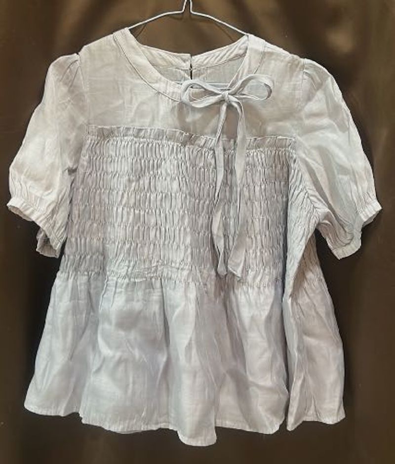 Light Blue Smocked Puff Sleeve Top