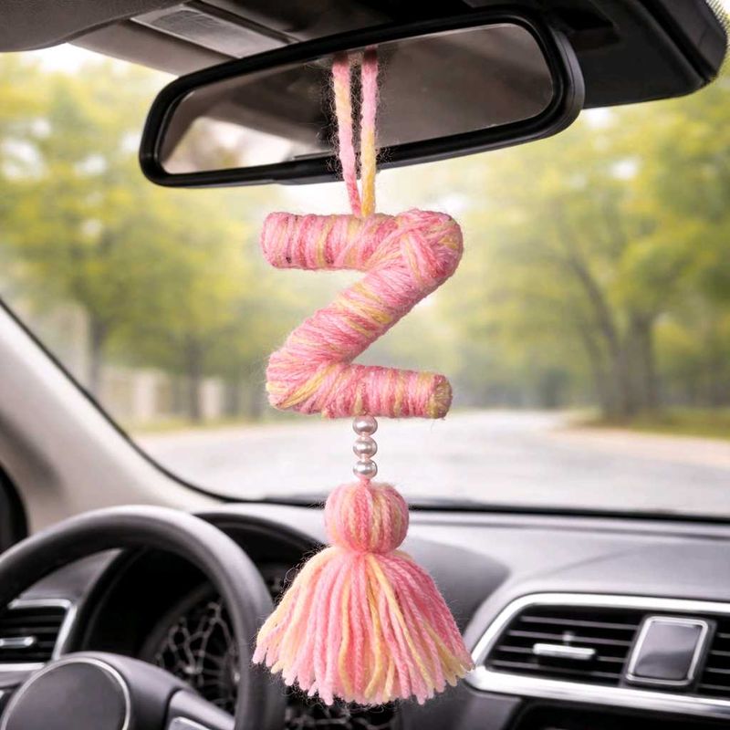 Handmade Yarn Letter 'Z' Car Charm with Tassel