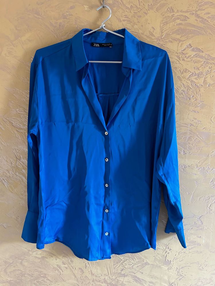 Vibrant Blue Zara Button-Up Shirt