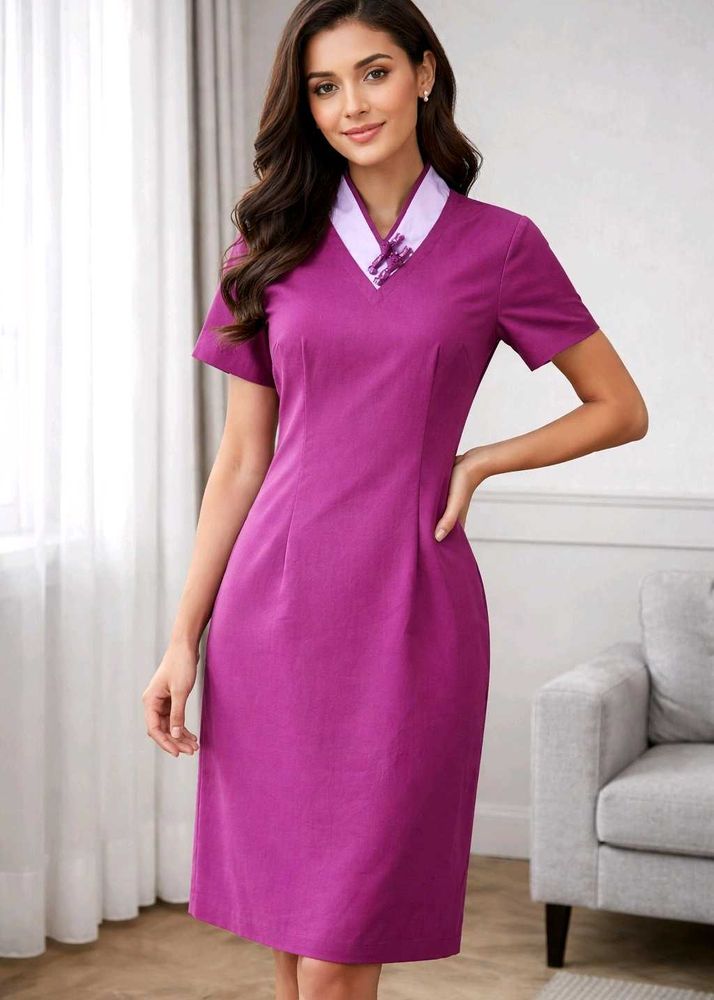 Purple Dress with Mandarin Collar