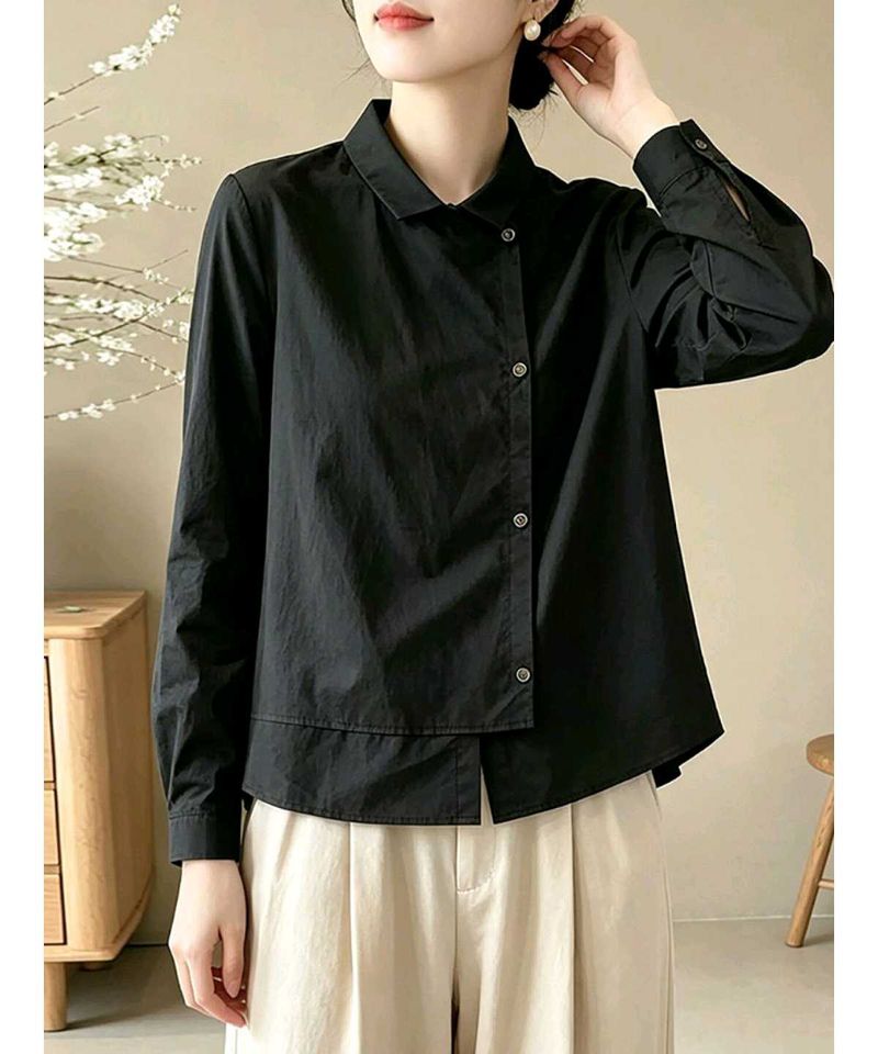 New with tag Korean Black Button-Up Linen Shirt