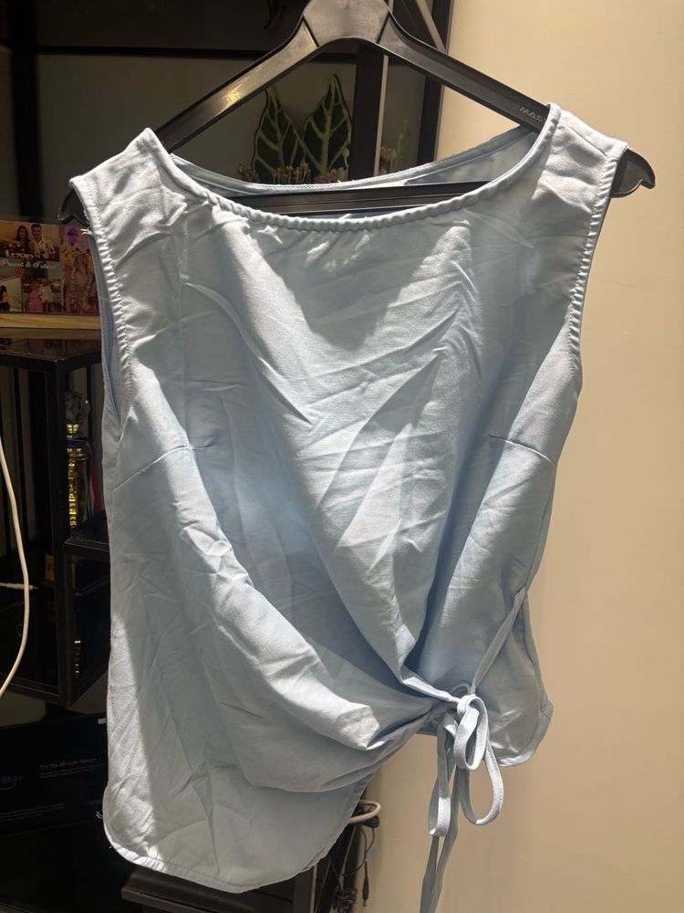 Light Blue Tie-Waist Sleeveless Top