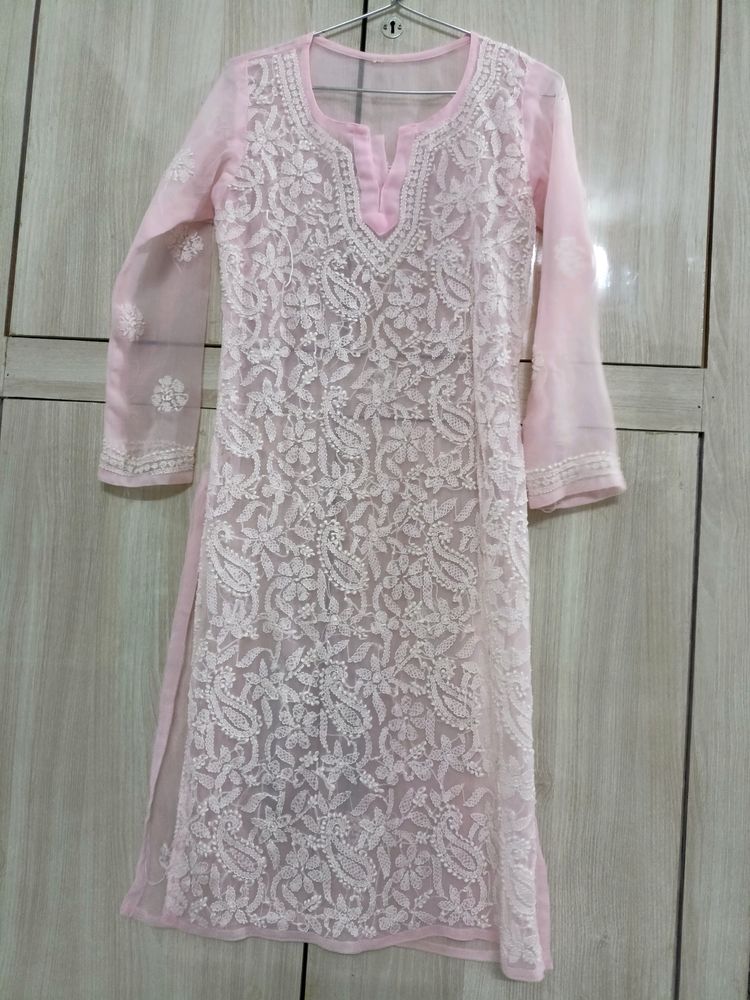 Premium Baby Pink Chikankari Kurti