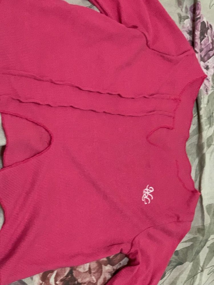Hot Pink Ribbed Long Sleeve Top