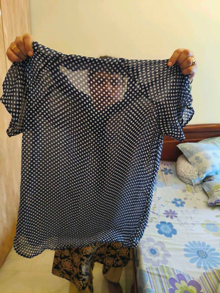net fabric polka dot top for women