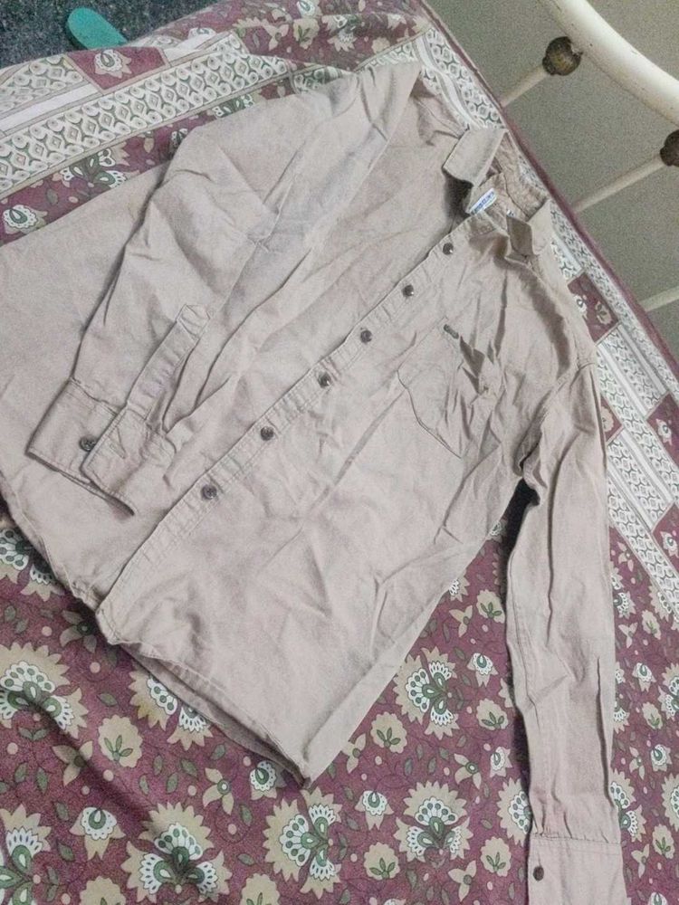 Men's Beige Button-Down Shirt