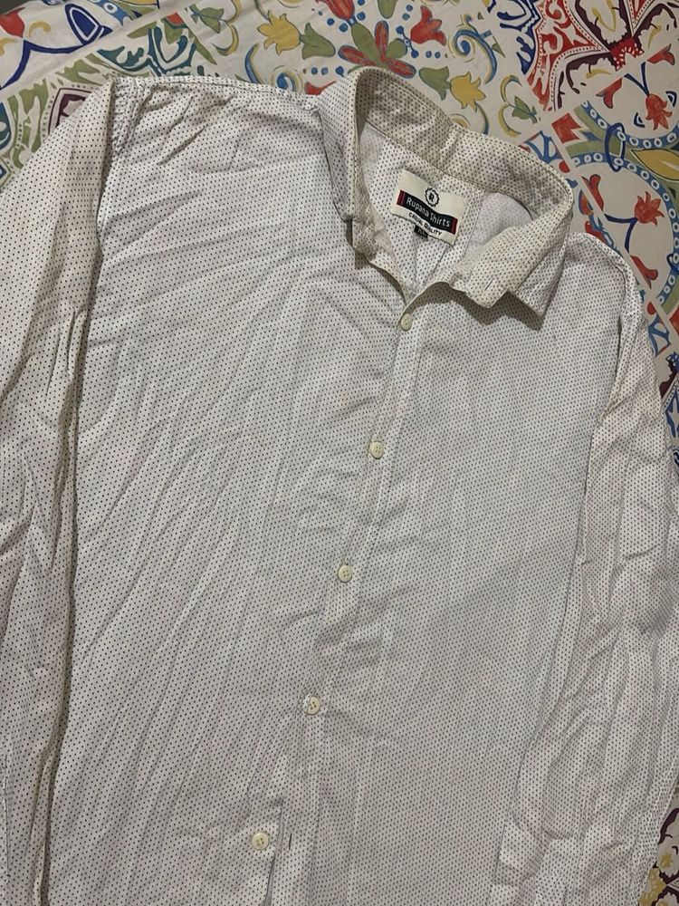 Men's White Dotted Casual Shirt