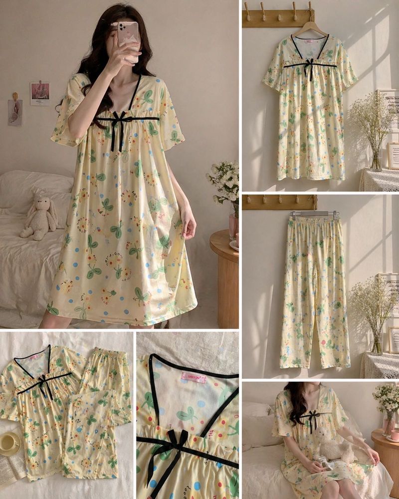 Cute Yellow Floral Pajama Set