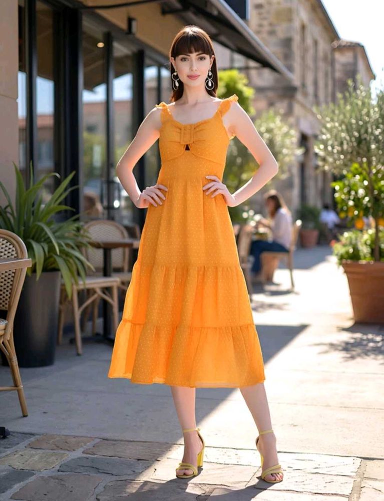 Aayu yellow swiss Dot Midi Dress