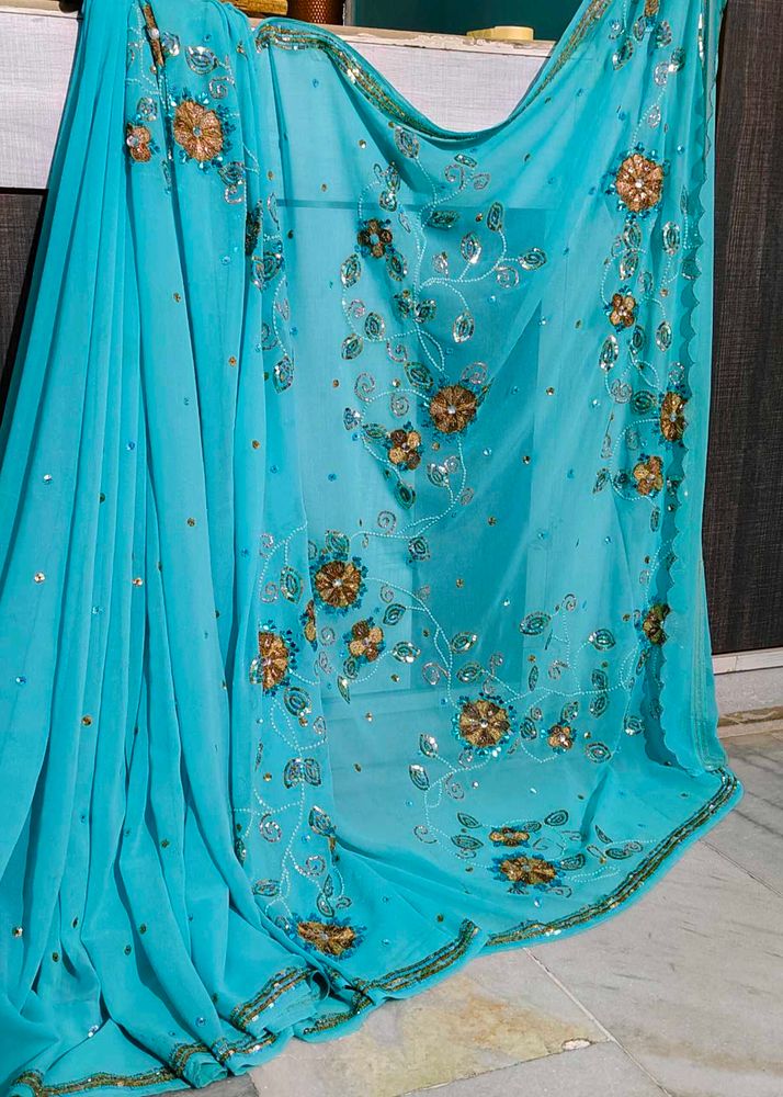 Heavy Bridal Embroidered Stone Work Saree