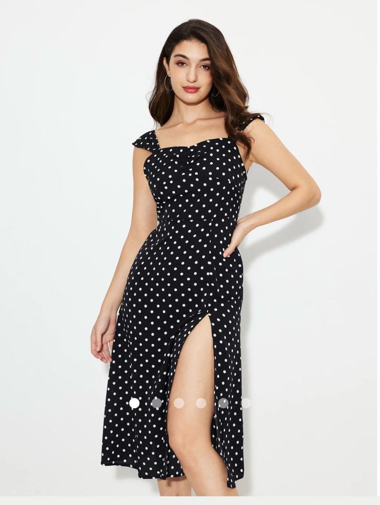 Shein Slit Leg Chic Polka Dot Black Dress