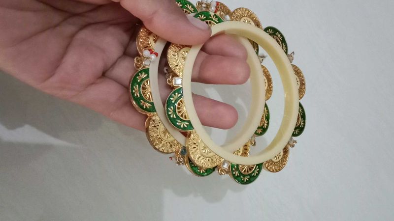 Elegant Gold and Green Bangles Set