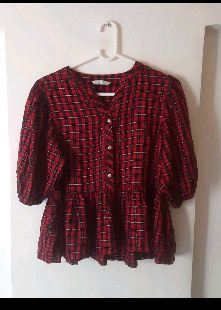 Red Plaid Peplum Top