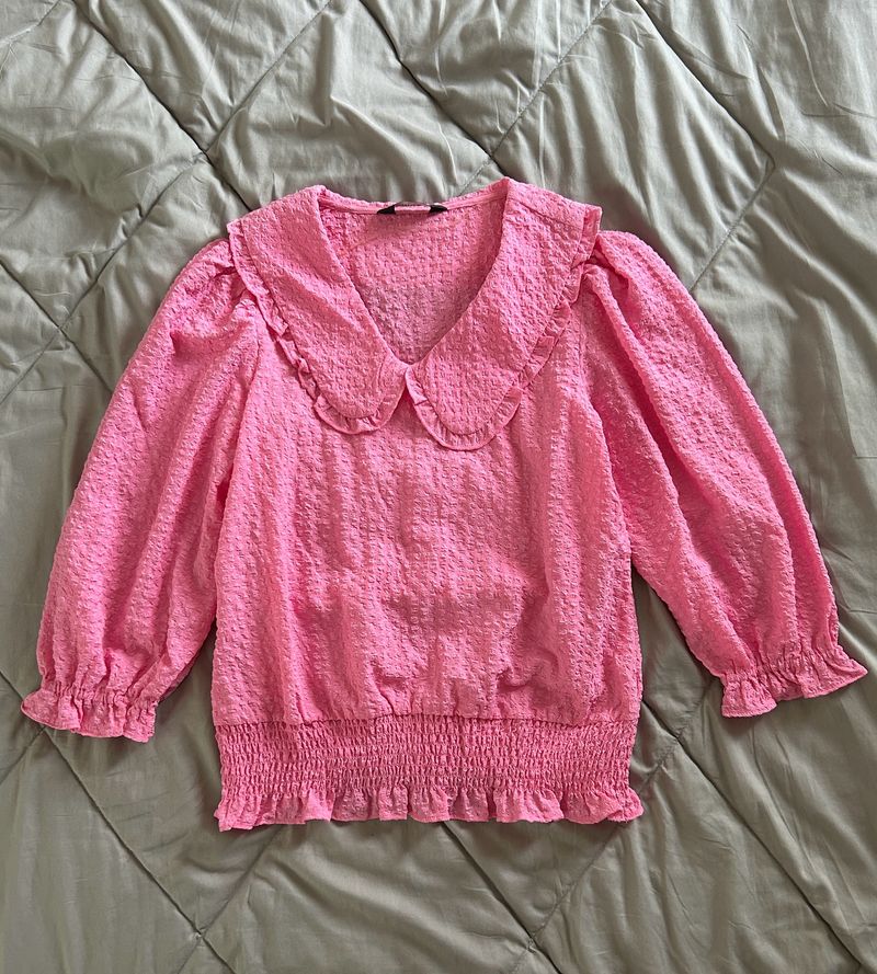 Max Peplum Top With V Neck and Korean Collar