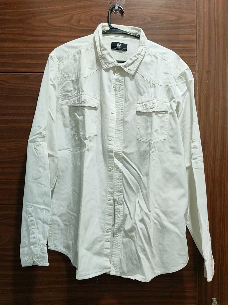 Men's White Long Sleeve Button-Up Shirt